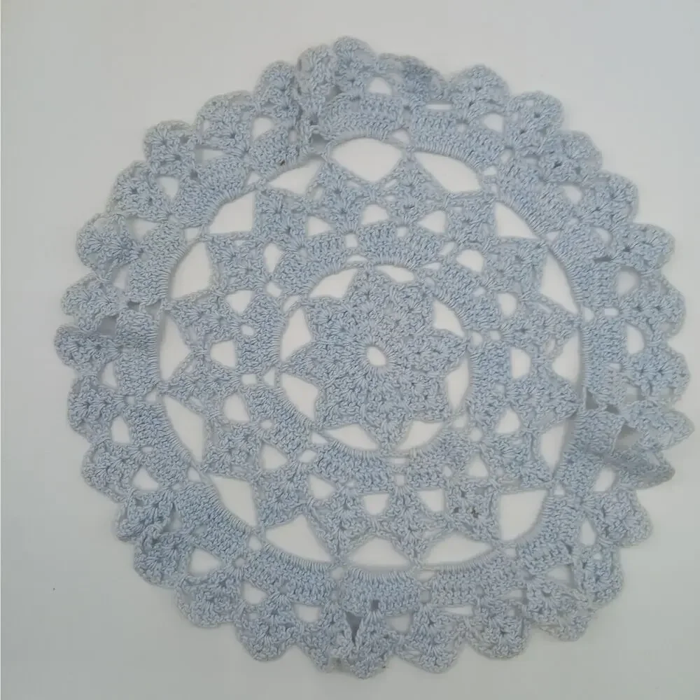 Vintage Handmade Crocheted  Doily Kitchen Round Yellow and Blue Doilies Set of 5 - Picture 9 of 11